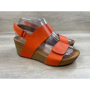Clarks Auriel Fin Women's Sandal Slingback Platform Wedge Leather 6 Orange Shoes